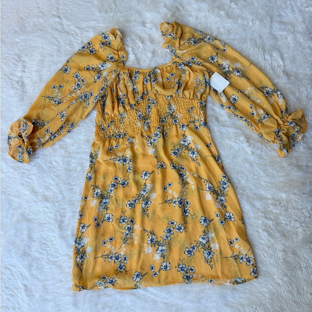 Yellow Flowered Spring Like Dress Size Large